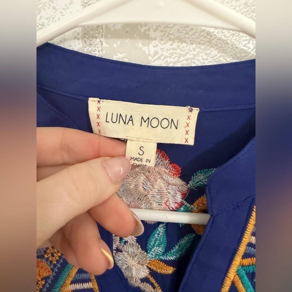 Luna Moon Anthropologie Embroidered Floral Tunic bohemian embroidered #3041 - Picture 4 of 9